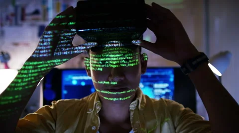 4K Computer gamer putting on a viewer to play virtual reality game Stock Footage 54426720