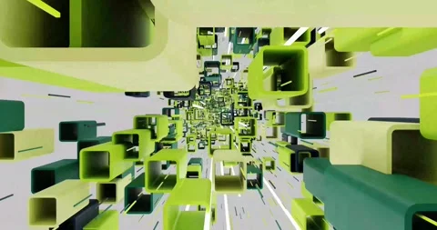 4K computer-generated animation of a room-like space in green and white tones Stock Footage 318686014