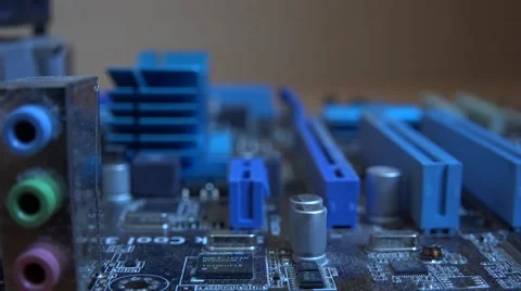 4k computer motherboard pull/rack focus component close up circuit board Video stock 47807897