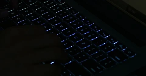 4k computer notebook laptop luminous keyboard input closeup,write in dark night Stock Footage 40433342