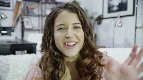 4K Computer screen's point of view of a attractive young woman using skype Stock Footage 66820194