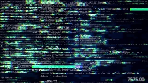 4K Computer software errors with glitch on system server log lines Loop Stock Footage 158049098