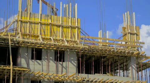 4K, construction building, crane and worker Stock Footage 53225317