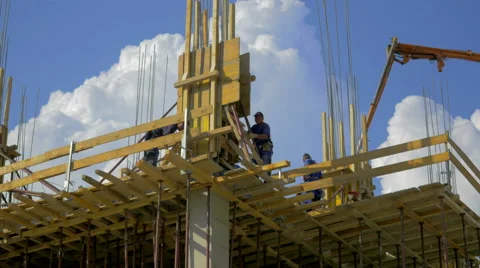 4K, Construction site, workers, crane Stock Footage 53224530