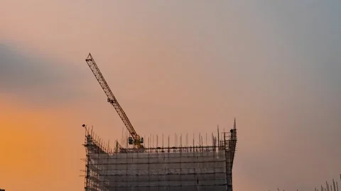 4K Construction Tower Crane Real Estate Building Time Lapse 스톡 동영상 347345640