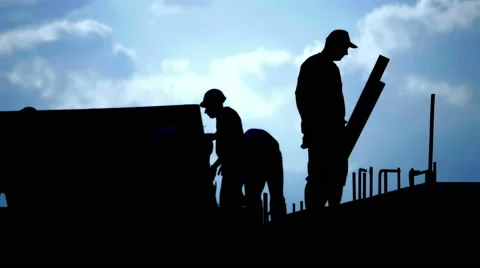 4K, Construction workers and the blue sky Stock Footage 53223890