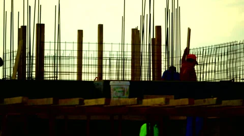 4K, Construction workers on a beautiful sunset Stock Footage 53227777