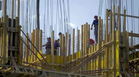4K, Construction workers filling a building with cement Stock Footage 53224511