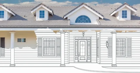 4k Contractor Facing Custom House Drawing Transitioning to Photograph. Stock Footage 116208540