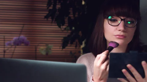 4K Corporate Shot of a Business Woman Working on Computer and having Make-up Stock Footage