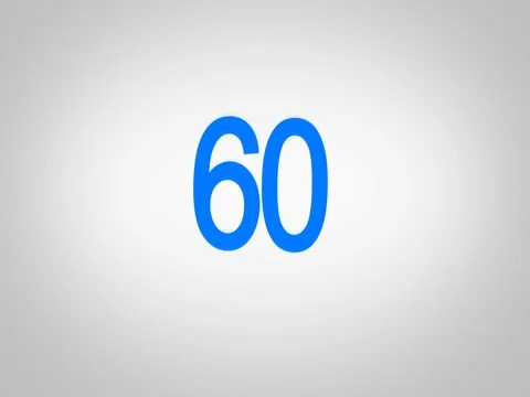 4K Countdown Blue Number from 60 to 0 seconds in white screen background Stock Footage 74914525