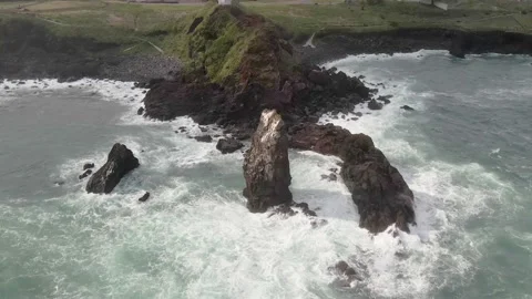 4K Counter-clockwise Drone View of Seopjikoji (섭지코지) rock formations. Stock Footage 143864000