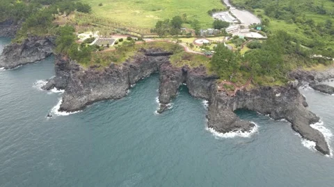 4K Counter-clockwise Wide-range Aerial Shot of Jusangjeollidae cliffs at Midday Stock Footage 143863538