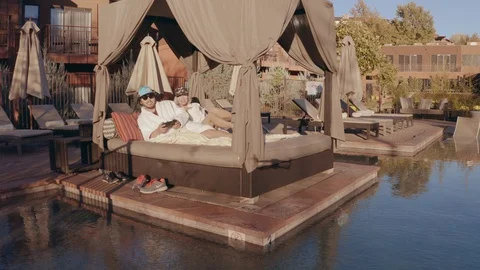 4k Couple Infinity Edge Pool 3 Video stock 124295708