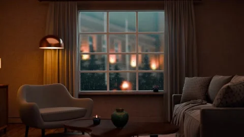 4K Cozy Rainy Window View | Relaxing Home Ambience Stock Footage Video stock 301472297
