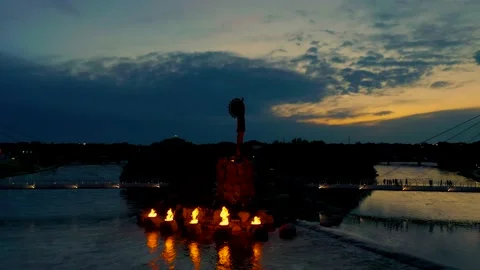 4k Crane Drone Video flames Keeper of Plains Wichita Kansas Stock Footage 201210842