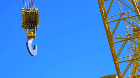 4K Crane Hook, Heavy Construction, Industrial Steel Machine Stock Footage 66331076