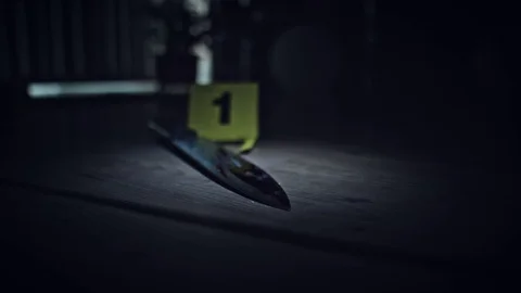 4K Crime Scene Flashlight on Evidences and Knife Stock Footage 72320046