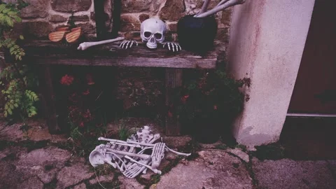 4k Crime Shot of Body Bones on the Ground being Investigated Stock Footage 321860985