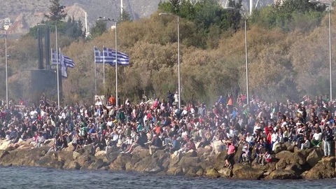 4K Crowd people relax in old port Athens meeting point family group population Stock Footage 70701488