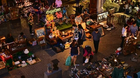 4K Crowds of Thai and foreign shoppers enjoy hanging out at Chatuchak Stock Footage 109483487