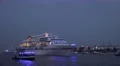 4k Cruise Ship and ferryboat blue illuminated parade in Hamburg harbour 4k or 4k+ Resolution
