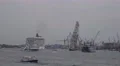 4k Cruise Ship and Yacht and Steamboat in Hamburg harbour at evening 4k or 4k+ Resolution