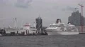 4k Cruise ship Europa at landing stage of Hamburg harbour view from riverside 4k or 4k+ Resolution