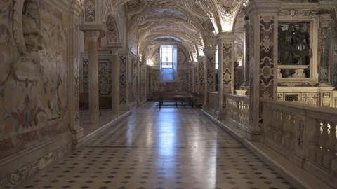 4K Crypt Medieval Cathedral Vertical Pan Stock Footage 90987638