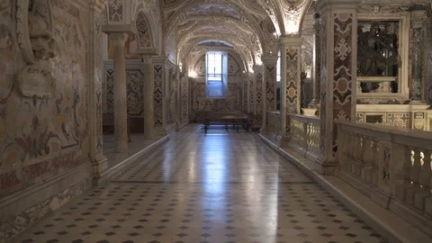 4K Crypt Medieval Cathedral Vertical Pan Video stock 90988086
