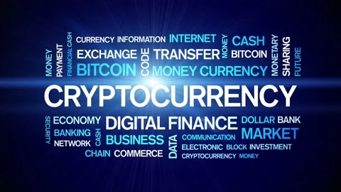 4k Cryptocurrency Animated Tag Word Cloud,Text Design Kinetic Typography loop. Vídeos de archivo 134582811