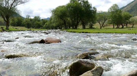 4k – Crystal clear mountain river of Altai 02 Stock Footage 53511745