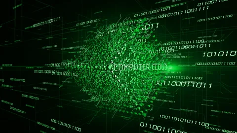 4K cube in the Computing Core with Information Streams,computer cloud,binary co Vídeo Stock 105577188