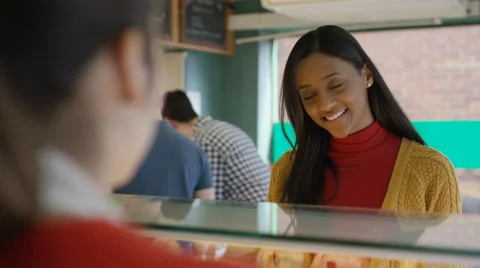 4K Customer in a bakery shop making contactless payment by cell phone Stock Footage 67724717
