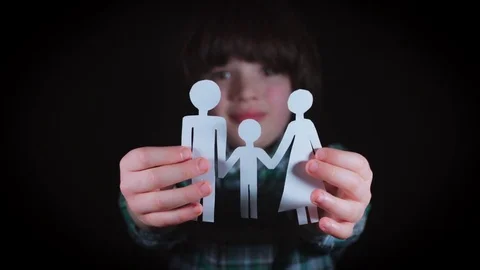 4K Cute Child Holding in Hands Paper Family Stock Footage 73523942