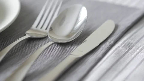 4K Cutlery Flatware Placed on Dining Table   Panning Over 스톡 동영상 71927565