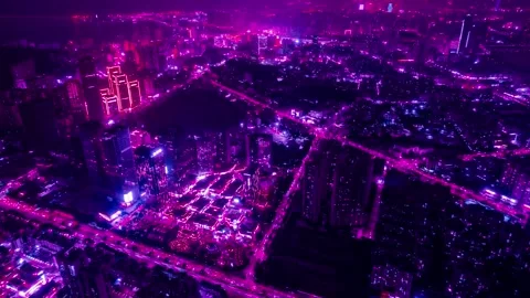4K Cyberpunk Style Timelapse of Panoramic Urban Night Scenery, Zhuhai Guangdong Vídeo Stock 344678231