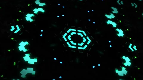 4k dark looped background with abstract symmetrical mechanism and neon light Stock Footage 148509443