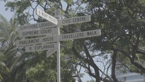 4k Darwin Street Sign CLOSE TWO Log Ungraded ProRes Stock Footage 101766024