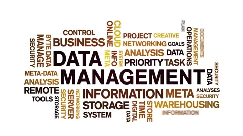 4k Data Management Animated Tag Word Cloud,Text Design Animation seamless loop. Stock Footage 142279493