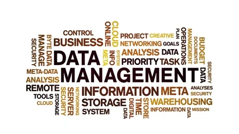 4k Data Management Animated Tag Word Cloud,Text Design Animation seamless loop. Stock Footage 142279550