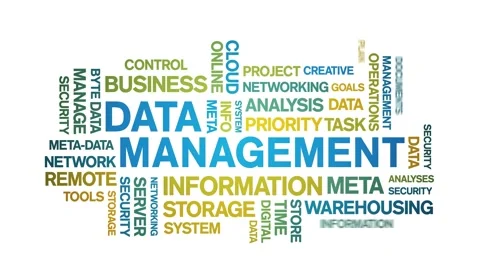 4k Data Management Animated Tag Word Cloud,Text Design Animation seamless loop. Stock Footage 142279564