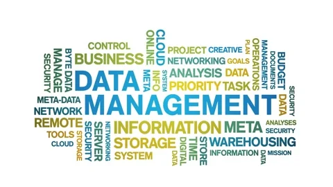 4k Data Management Animated Tag Word Cloud,Text Design Animation seamless loop. Stock Footage 142279580