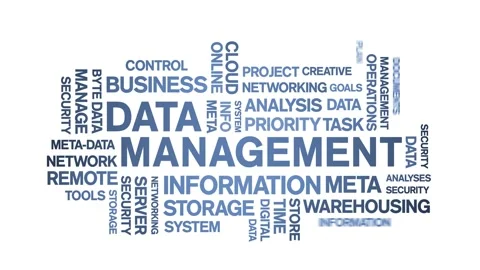 4k Data Management Animated Tag Word Cloud,Text Design Animation seamless loop. Stock Footage 142279606