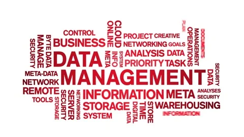 4k Data Management Animated Tag Word Cloud,Text Design Animation seamless loop. Stock Footage 142279625
