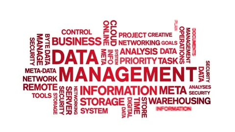 4k Data Management Animated Tag Word Cloud,Text Design Animation seamless loop. Stock Footage 142279640