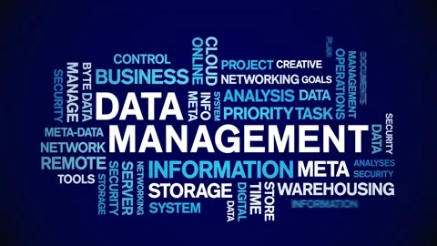 4k Data Management Animated Tag Word Cloud,Text Design Animation seamless loop. Stock Footage 142280000