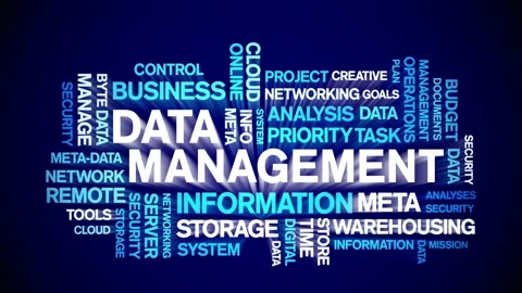 4k Data Management Animated Tag Word Cloud,Text Design Animation seamless loop. Stock Footage 142280264