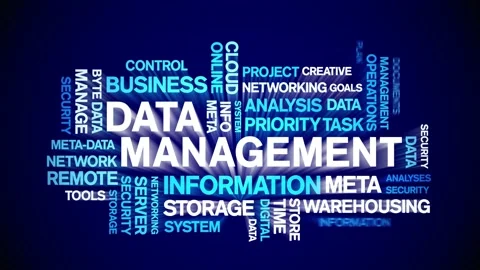 4k Data Management Animated Tag Word Cloud,Text Design Animation seamless loop. Stock Footage 142280377