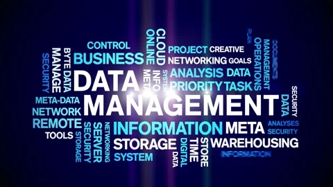 4k Data Management Animated Tag Word Cloud,Text Design Animation seamless loop. Stock Footage 142280504